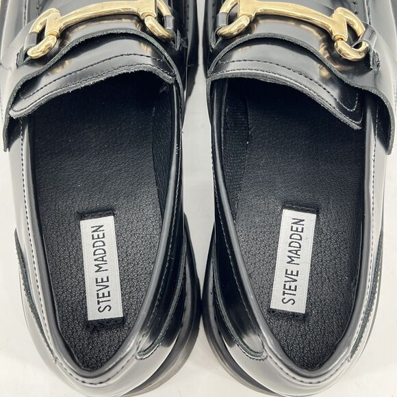 Steve Madden Lando 10 Black Patent Leather Chunky Lug Horsebit Loafers - Picture 7 of 10